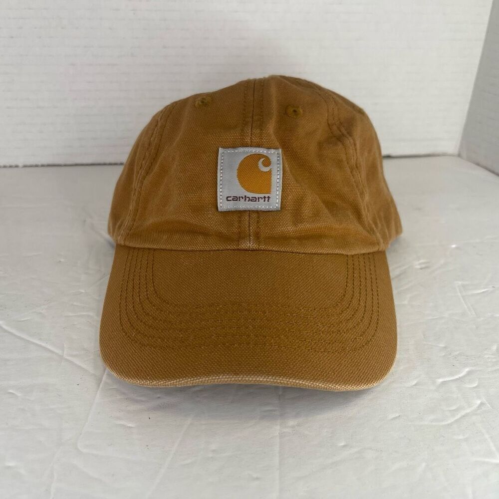 Carhartt Patch Logo Tan Strapback Cap Brown Outdoor Canvas hook and loop self fa